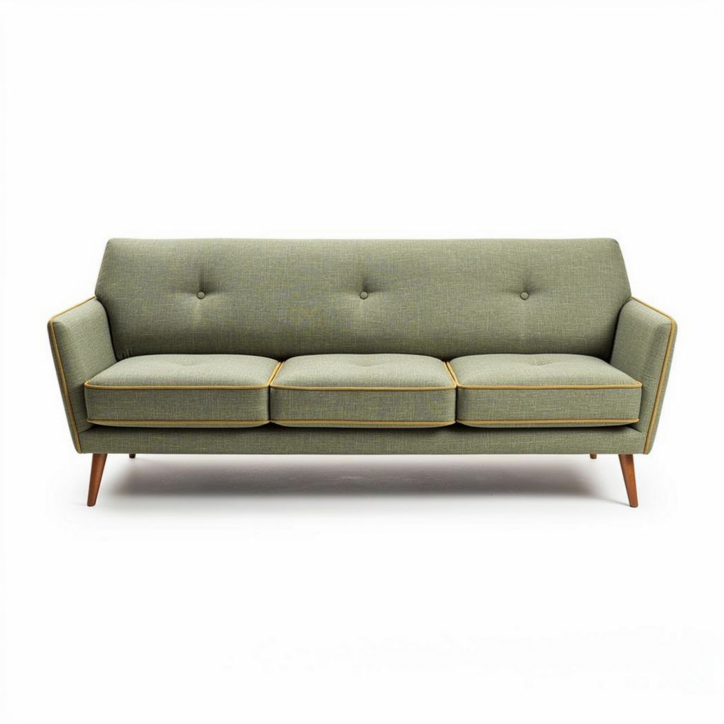 Groene stoffen bank met houten poten 200 x 80 x 75cm voor woonkamer