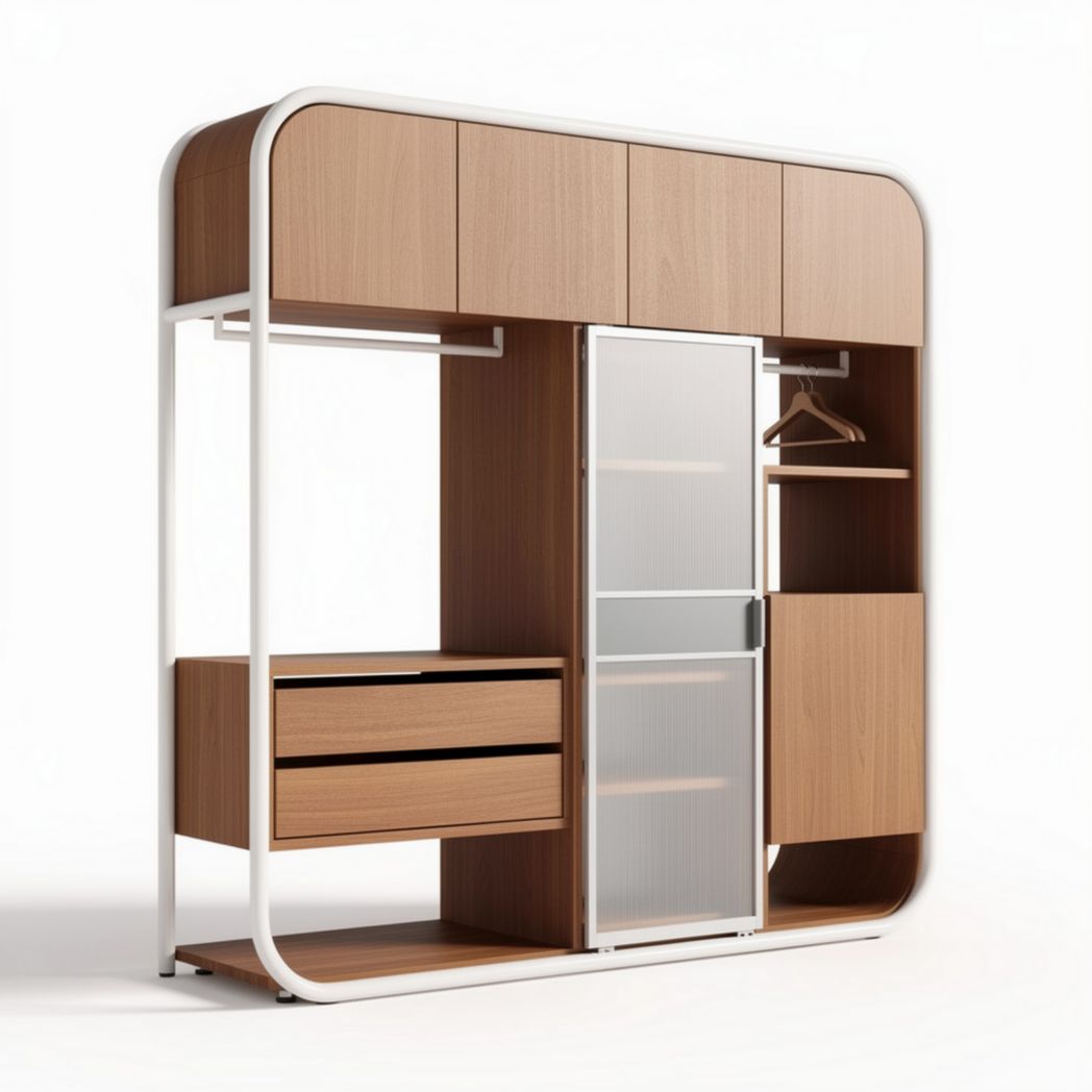 Kledingkast met houten afwerking en metalen frame 200 x 40 x 210cm