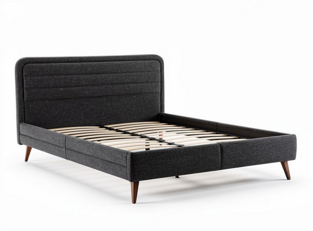 Bedframe van stof met houten lattenbodem en retro poten 200 x 160 x 30 cm