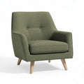 Groene fauteuil met houten poten en afmetingen 80 x 75 x 85cm