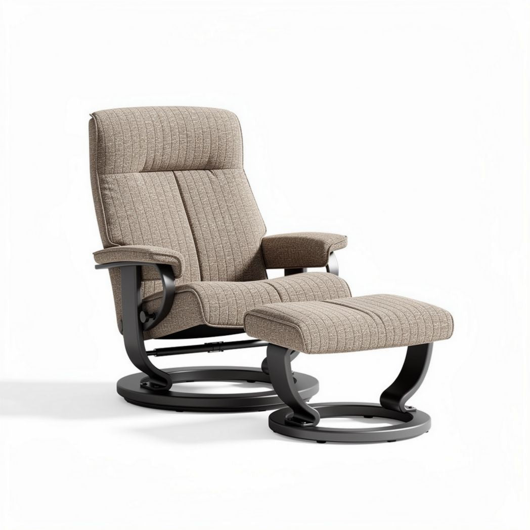 Relaxfauteuil met voetenbank van stof in lichtbruin 70 x 90 x 100cm