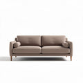 Tweedelige bank van zacht bruin stof met ronde armleuningen 180 x 90 x 85cm