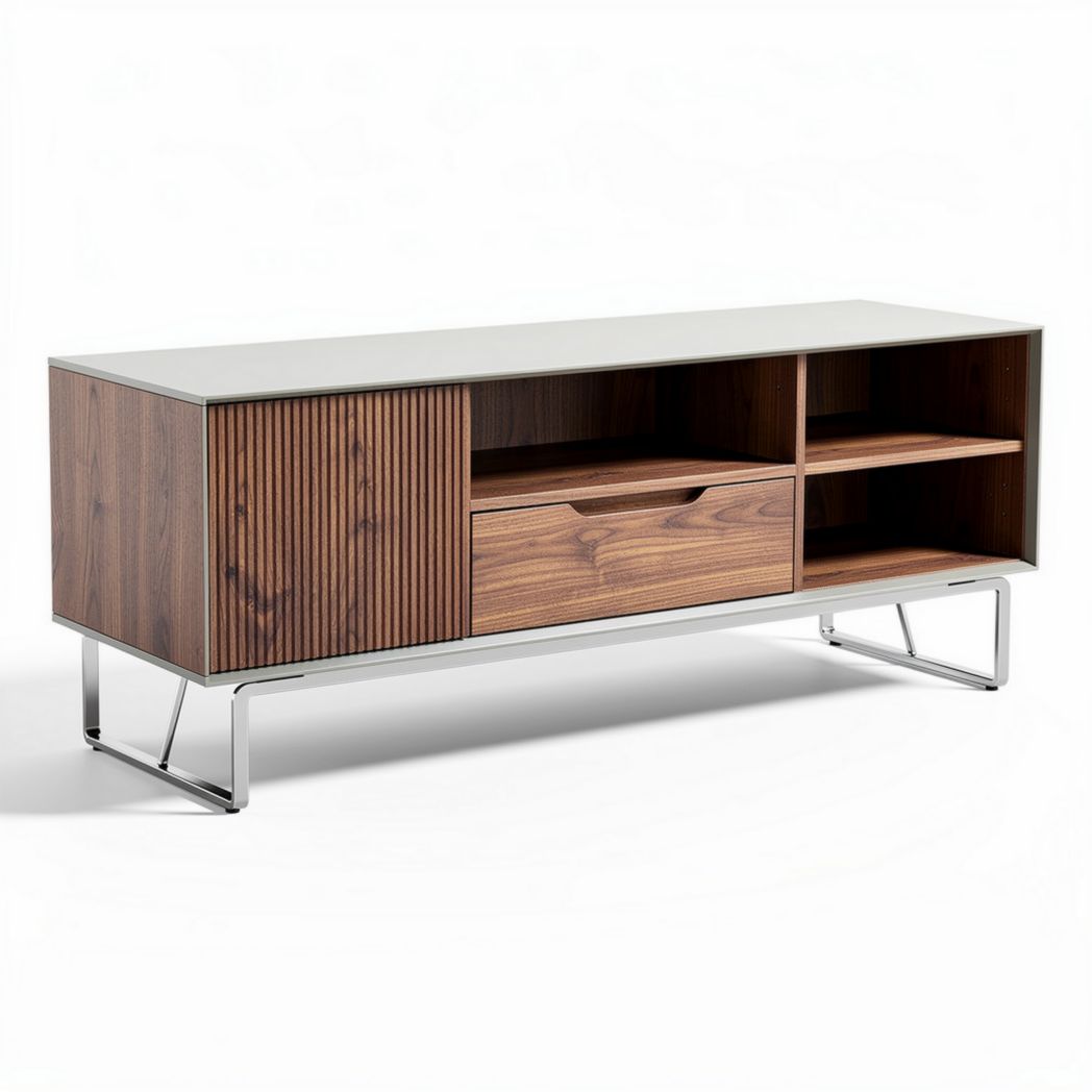 TV-meubel van hout en metaal in bruin en grijs 150 x 40 x 50cm